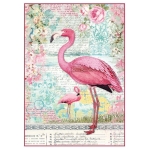 HÂRTIE DE OREZ STAMPERIA PINK FLAMINGO DECOUPAGE A4-DFSA4273