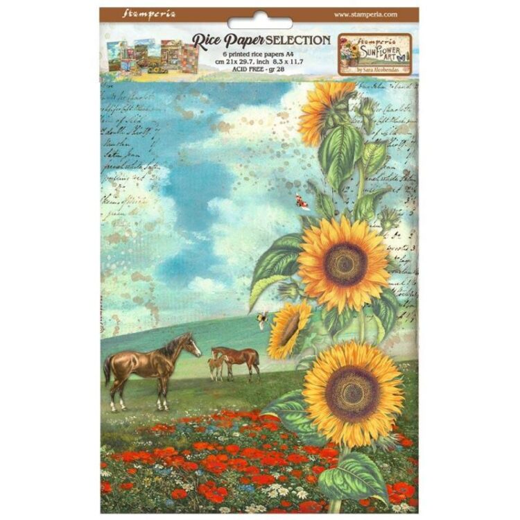 HÂRTIE DE DECOUPAGE DE ARTĂ DE FLOAREA-SOARELUI STAMPERIA 6 BUC. A4 DFSA4XSF - Imagine 1
