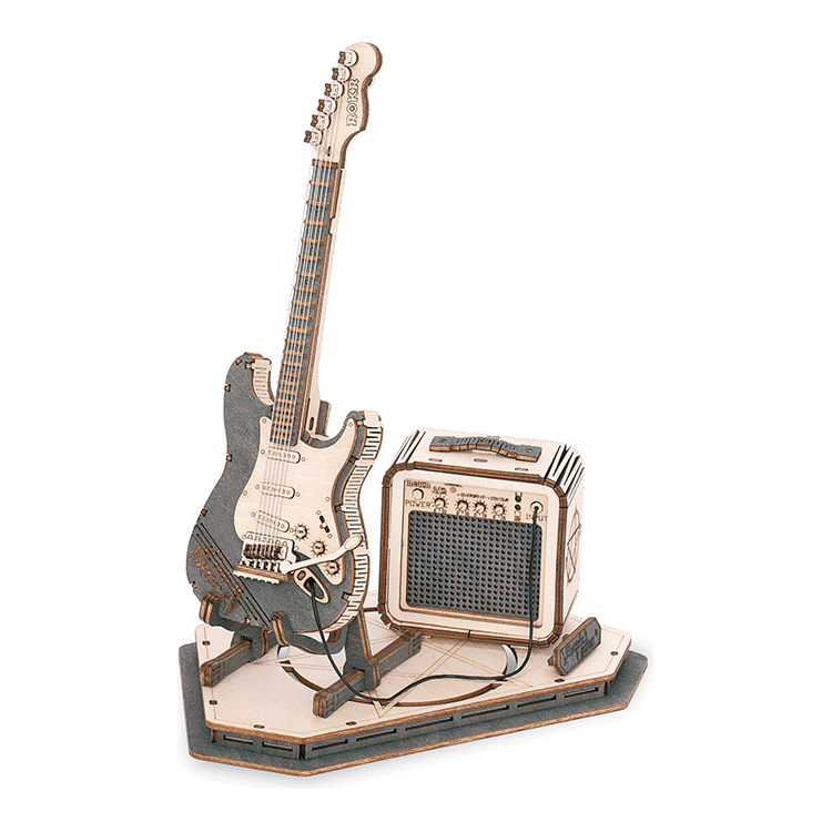 ROBOTIME 3D CHITARĂ ELECTRICĂ PUZZLE DIN LEMN 140 PIESE TG605K - Imagine 1