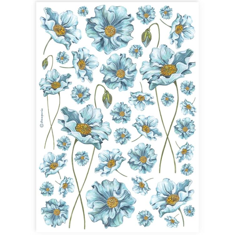 STAMPERIA BLUE FLOWERS DECOUPAGE HÂRTIE DE OREZ A4- DFSA4893 - Imagine 1
