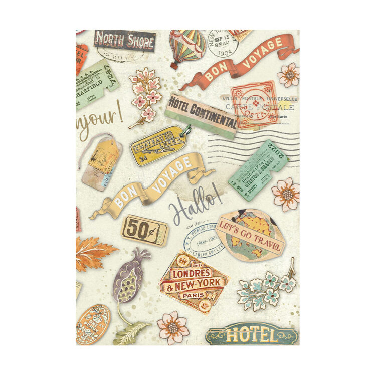 STAMPERIA ART OF TRAVELLIN HÂRTIE DECOUPAGE 8 BUC A6 DFSAK6035 - Imagine 4