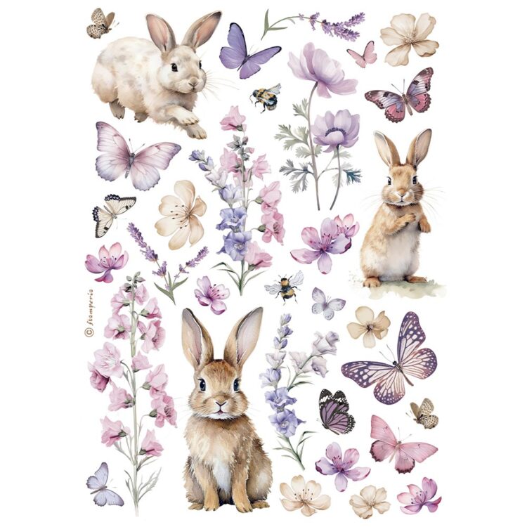 HÂRTIE DE DECOUPAGE STAMPERIA BUNNY ȘI BUTTLERFLY A4-DFSA4994 - Imagine 1