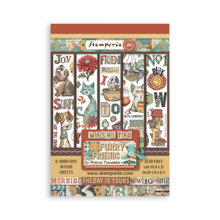 STAMPERIA FURRY FRIENDS WASHI PAD 8 A5 - SBW25 - Imagine 1