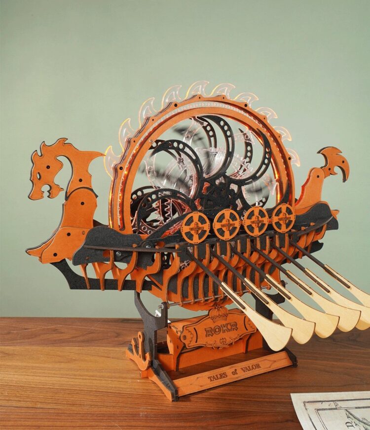 ROBOTIME 3D PUZZLE DIN LEMN VIKING DRAGON SHIP 229 PIESE, LK802 - Imagine 4
