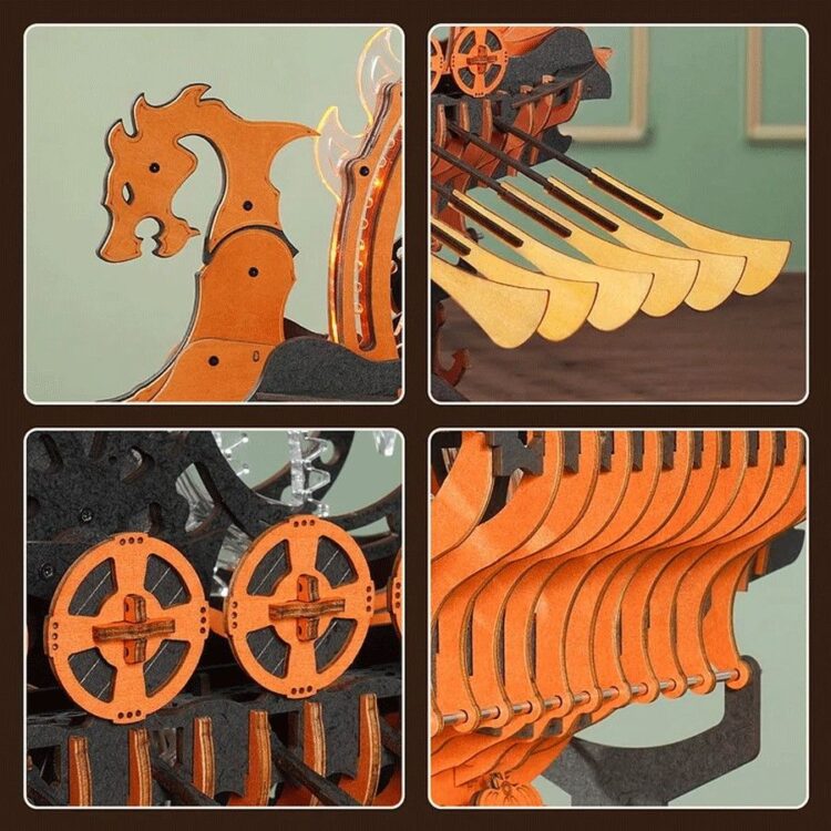 ROBOTIME 3D PUZZLE DIN LEMN VIKING DRAGON SHIP 229 PIESE, LK802 - Imagine 3